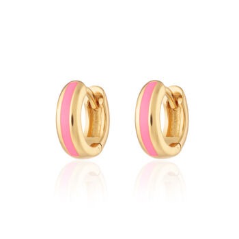 Neon Pink Candy Stripe Huggie Earrings, 3 of 6