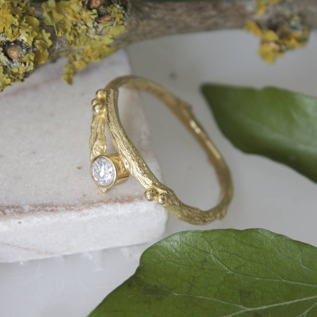 Twig and Leaf Engagement Ring, Gemstone Engagement Ring, Maple Leaf Ring