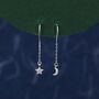 Sterling Silver Asymmetric Star And Moon Cz Drop Earrings, thumbnail 1 of 12