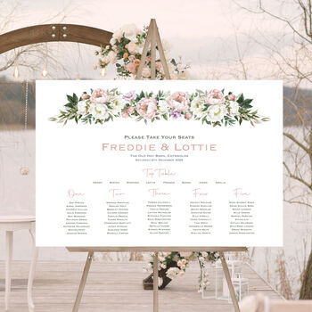 Wedding Table Plan In Pink And Green Florals, 3 of 5