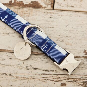 The Anglesey Nautical Checked Blue Anchor Design Dog Collar, 3 of 8