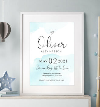 Personalised Baby Details Watercolour Print, 2 of 7