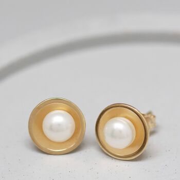 9ct Gold Pearl Earrings. Small Gold Pearl Earrings, 3 of 11