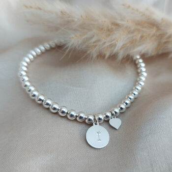 Sterling Silver Personalised Initial Disc Charm Stretch Bracelet, 3 of 7
