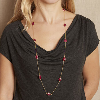 Ruby Gemstone Gold Chain Long Necklace, 3 of 7