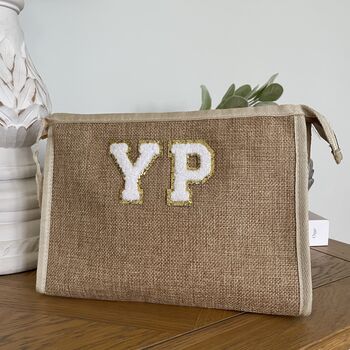 Personalised Canvas Jute Clutch Pouch Makeup Bag, 3 of 5