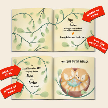 Personalised Twins/Triplets New Baby Book, 3 of 12