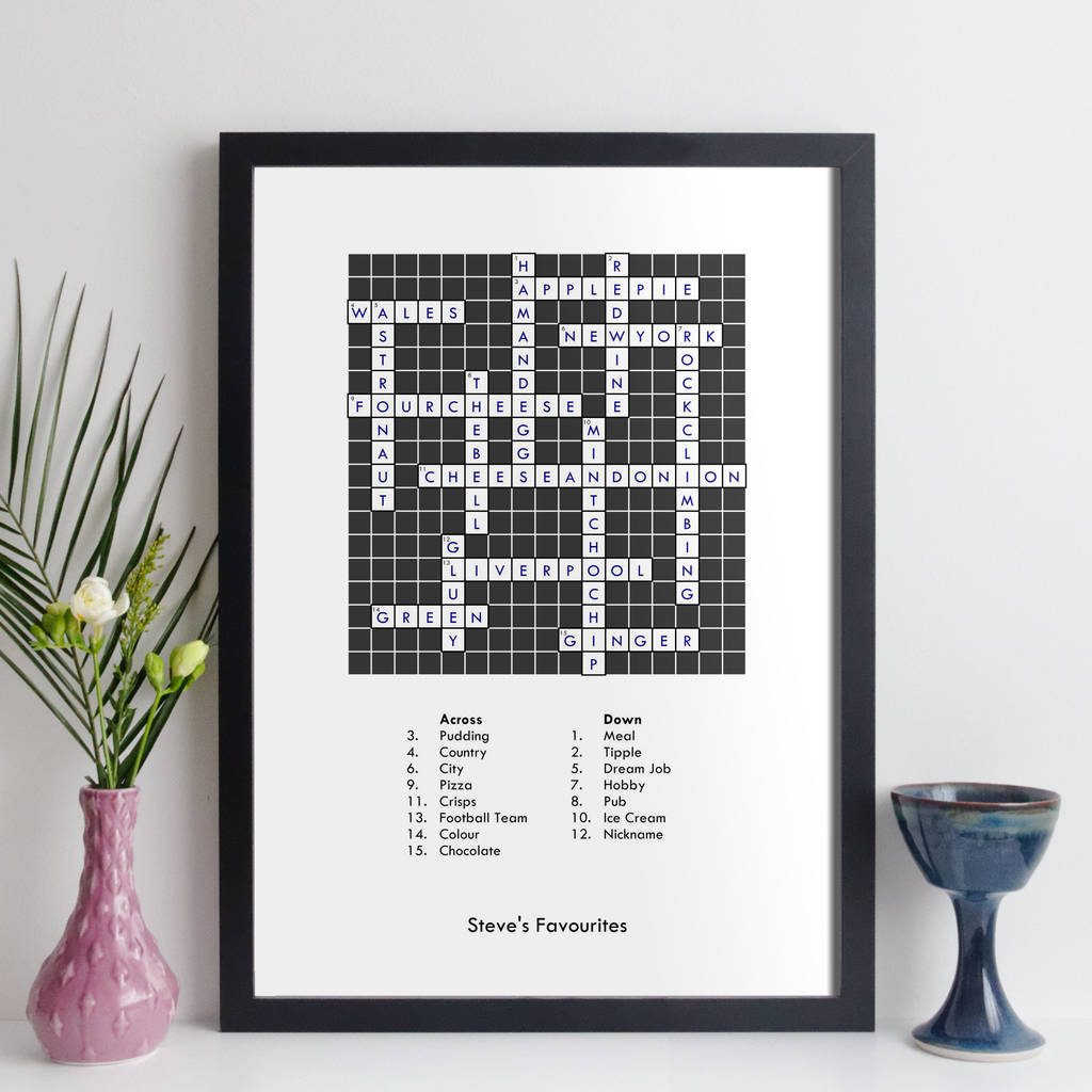 Personalised Traditional Crossword Print With Clues By Elevencorners Notonthehighstreet Com
