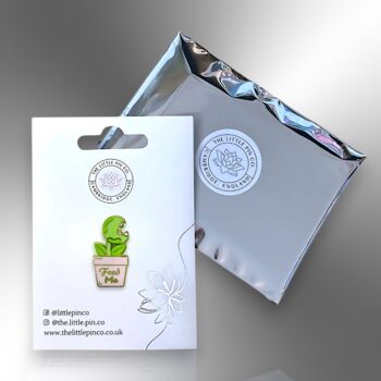 Small Carnivorous Man Eating Flowerpot Plant Hard Enamel Pin Badge, Feed Me Brooch, 5 of 8