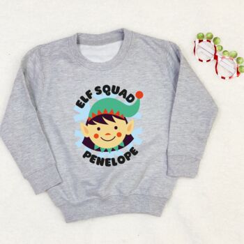 Personalised Elf Squad Kids Christmas Jumper, 2 of 2