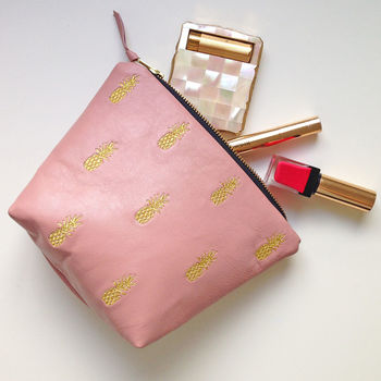 Embroidered Metallic Pineapple Leather Make Up Bag, 6 of 12