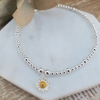 Sterling Silver Daisy Flower Charm Stretch Anklet, 2 of 3