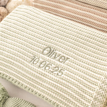 Personalised Sage Green Baby Blanket – Mini Stripe Design, 2 of 12