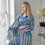 Block Printed Blue And Pink Floral Stripe Cotton Dressing Gown, thumbnail 1 of 4