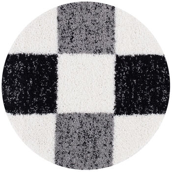 The Rugs Geometric Shaggy Rug Grey Checkered Rug, 8 of 12
