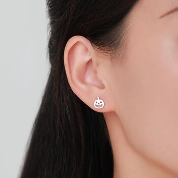 Sterling Silver Carved Pumpkin Stud Earrings, 5 of 12