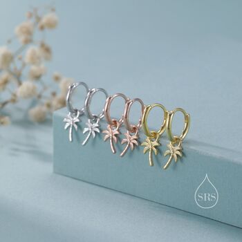Sterling Silver Palm Tree Huggie Hoops, 3 of 11