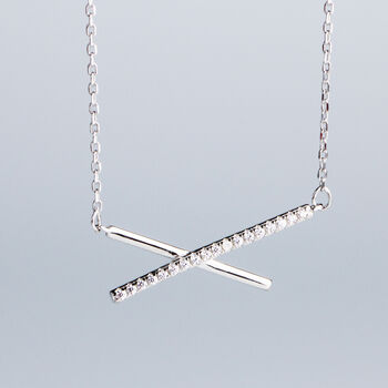Sterling Silver Asymmetrical Crystal Cross Pendant Necklace, 2 of 6