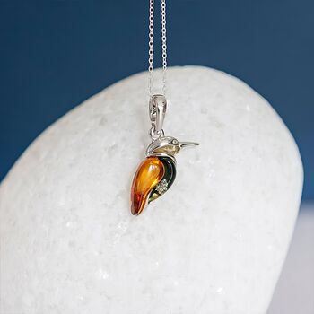 Sterling Silver Baltic Amber Kingfisher Necklace, 2 of 10