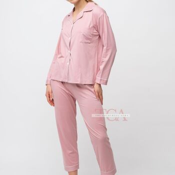 Pink Soft Cotton Solid Long Sleeve Night Suit Pyjama, 8 of 12