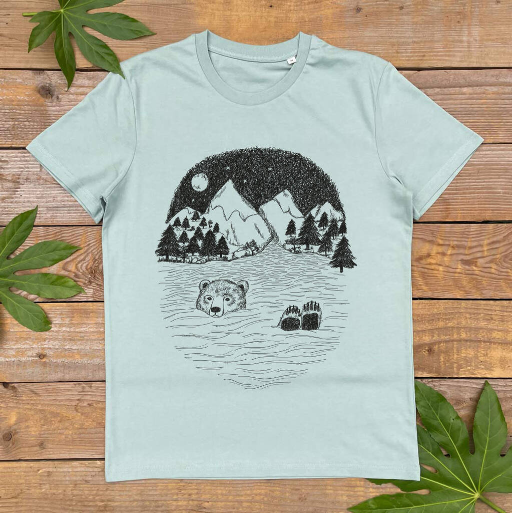 Wild Swimming Bear, Organic Men's T Shirt, 1 of 4