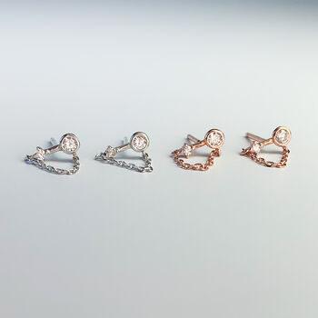 Sterling Silver Crystal Chain Dangle Stud Earrings, 6 of 6