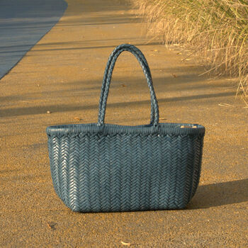 Handmade Woven Leather Tote Shopping Bag, 7 of 12