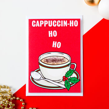 'Cappuccin Ho Ho Ho' Funny Coffee Christmas Card, 3 of 4