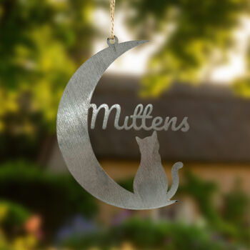 Cat Personalised Silhouette Steel Moon Crescent, 7 of 8