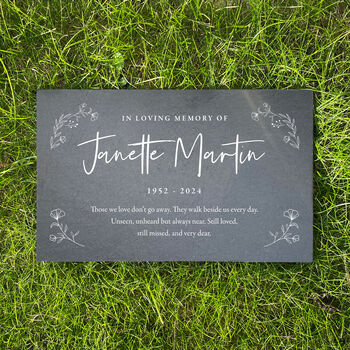 Personalised Wreath Memorial Slate Grave Marker 25 X 15cm, 2 of 9