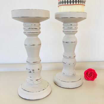 Pair Of Vintage Hand Painted Pillar Candlesticks~ 26, 5 of 6