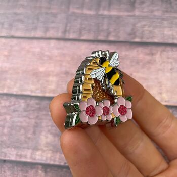 Glitter Bee Hive Shaker Pin, Moving Glitter Honey Effect, 4 of 5