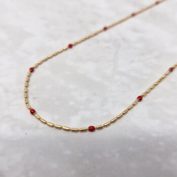 18k Gold Vermeil Plated Rouge Beaded Necklace, 3 of 5