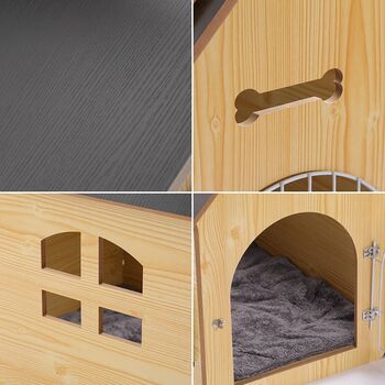 Wooden Pet House With Roof Breathable Crate Kennel, 5 of 8