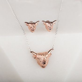 Highland Cow Necklace In Silver Or Rose Gold Plate, 9 of 10