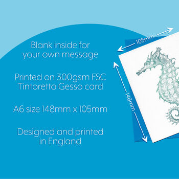 Hand Drawn Seahorse Illustrated Blank Greeting Card, 7 of 10