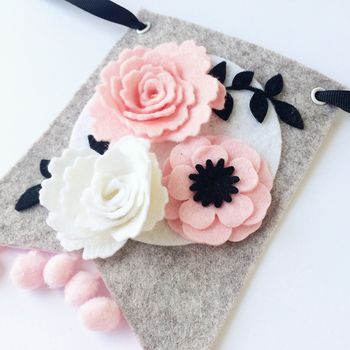 Grey And Pink Personalised Felt Floral Bunting, 2 of 3