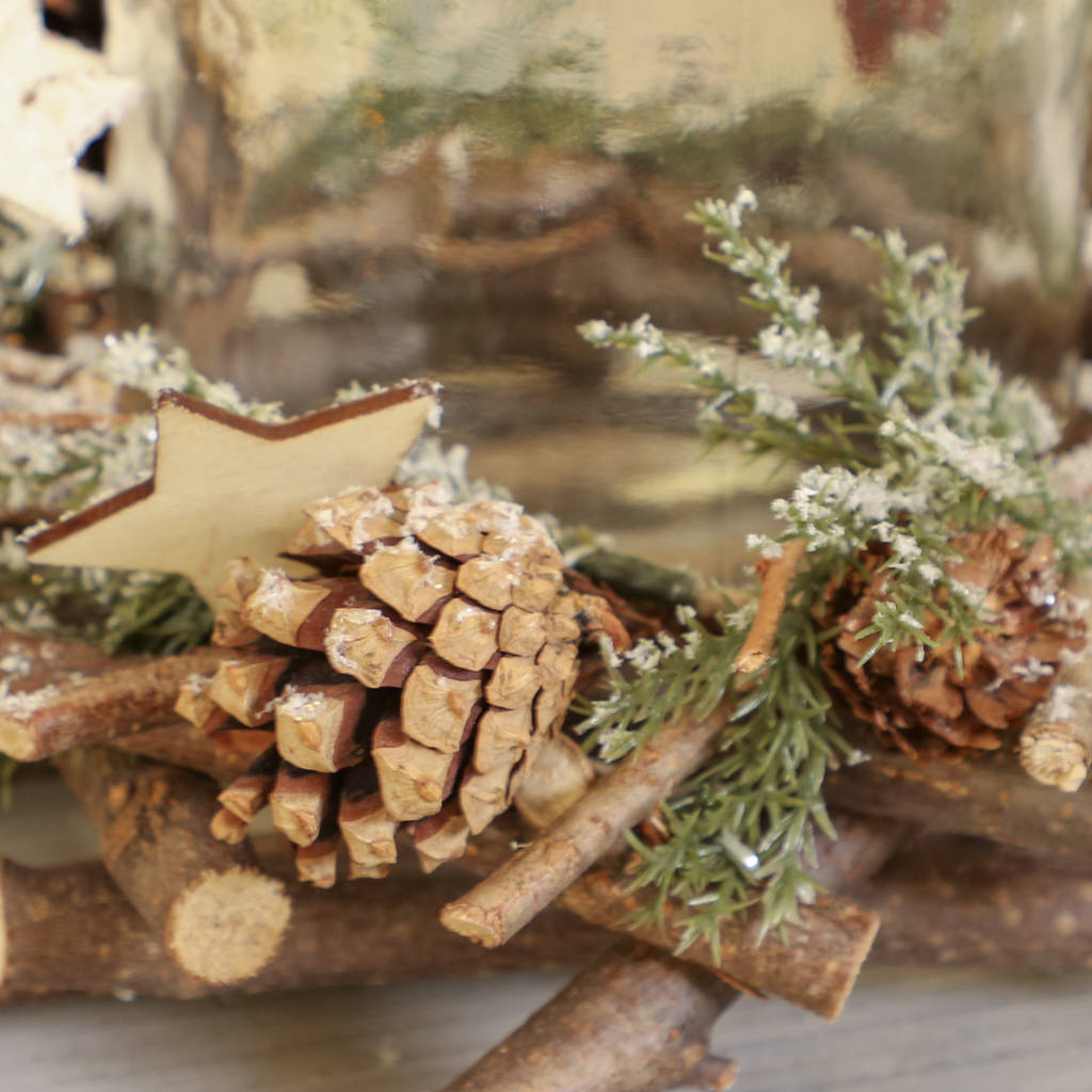 frosted woodland christmas pillar candle holder gift by dibor