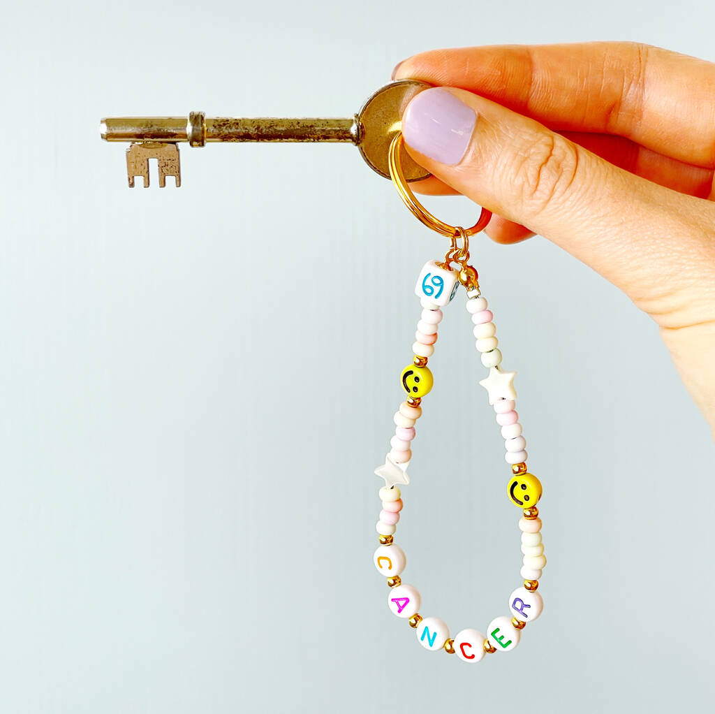 Zodiac Starsign And Smiley Beaded Keyring, 1 of 8