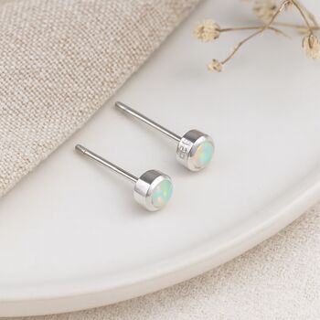 Sterling Silver White Opal Micro Stud Earrings: October Birthstone – 4mm, 2 of 11