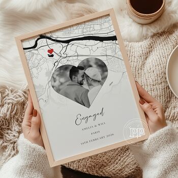 Personalised Engagent Map And Photo Print, Engagement Gift, 2 of 5