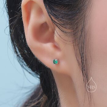 Sterling Silver Emerald Green Cz Earrings, 3 of 12