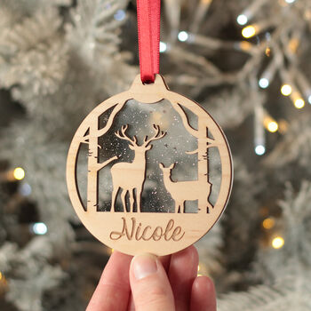 Glitter Deer 3D Christmas Tree Decoration Bauble, 4 of 8