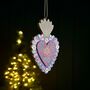 Blue And Pink Wood Floral Heart Hanging Decoration, thumbnail 2 of 2