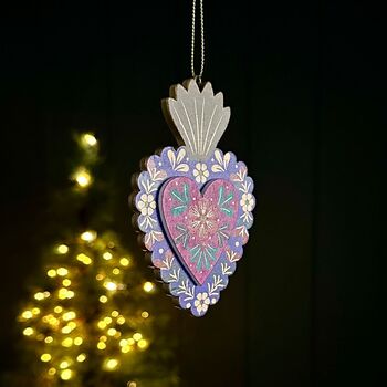 Blue And Pink Wood Floral Heart Hanging Decoration, 2 of 2