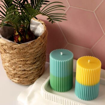 Paradise Two Toned Ribbed Pillar Candle, 2 of 4