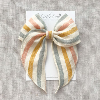 Little Love Linen Hair Bow / Rainbow Stripe, 2 of 6