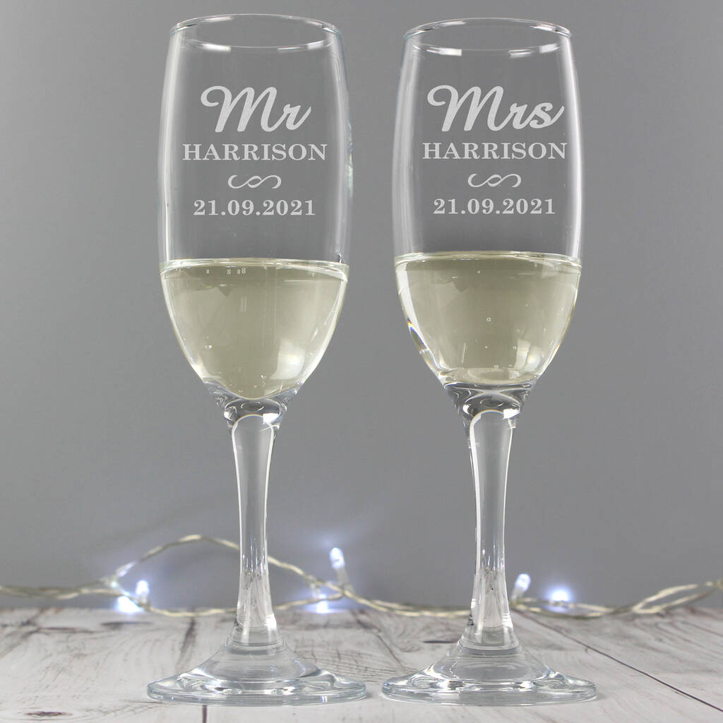 Personalised Mr And Mrs Pair Of Flutes, 1 of 3