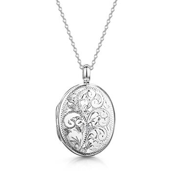 Large Sterling Silver Oval Locket Necklace With Scroll, 7 of 11