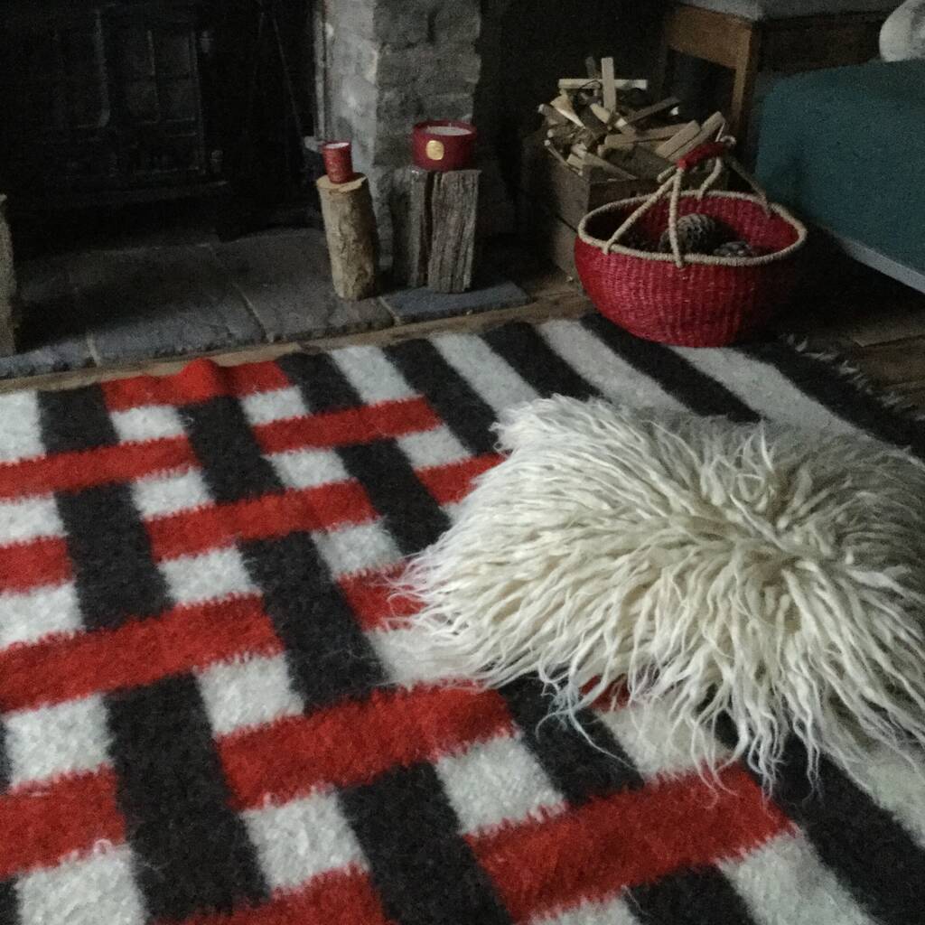 Handwoven Sheep Wool Rug Red And Black Stripes, 1 of 12